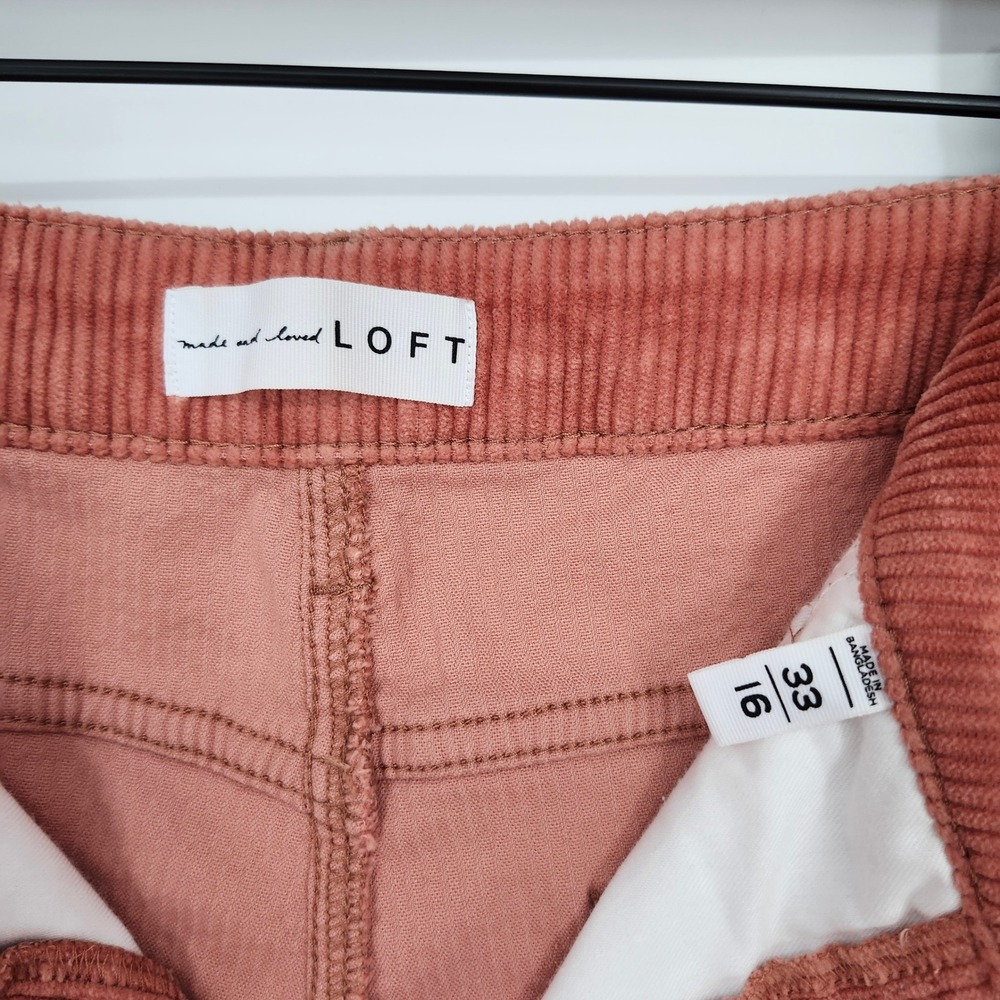 LOFT Womens Rose Pink Raw Hem Corduroy Pants Size 16 Wide Wale Straight Leg - Picture 3 of 8